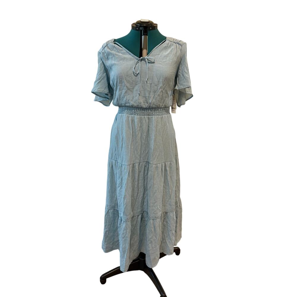 Yarn & Sea Maxi Dress Blue Sz XL Beach Boho V Neck Short Sleeve  NWT